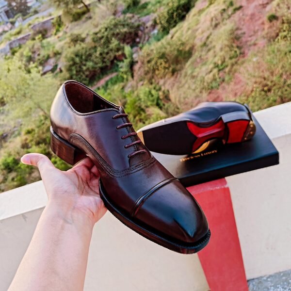 Brown Ambassador Oxfords with chunky double leather sole and Cuban heel