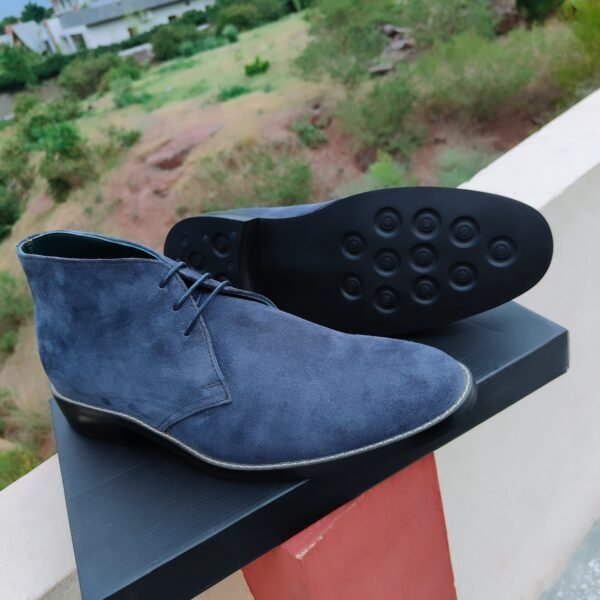 Bluish Grey Suede Ankle Boots – Handmade Men's Footwear