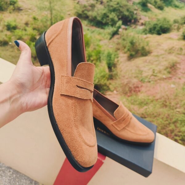 Camel Suede Loafers LF-CSL-011 – men’s handmade loafers with rubber sole and soft suede leather.