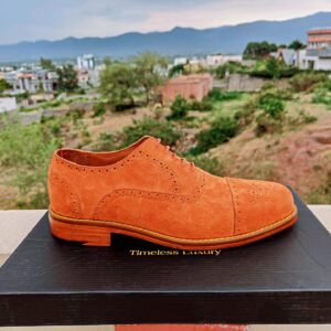 Handmade Captoe Oxford shoes in Orange Tan Suede with Leather Sole