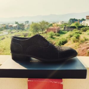 Black suede captoe oxfords for men – classic formal shoes with soft texture – OX-CO-020