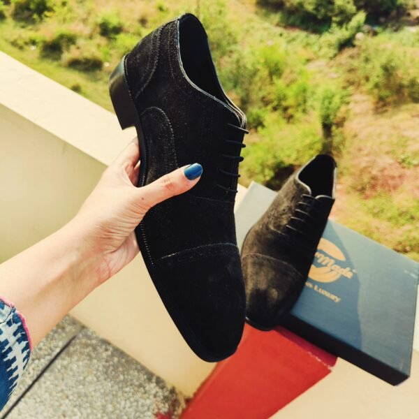 Black suede captoe oxfords for men – classic formal shoes with soft texture – OX-CO-020