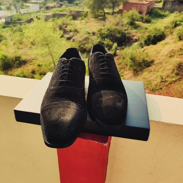 Black suede captoe oxfords for men – classic formal shoes with soft texture – OX-CO-020