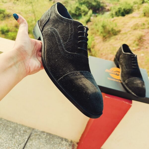 Black suede captoe oxfords for men – classic formal shoes with soft texture – OX-CO-020