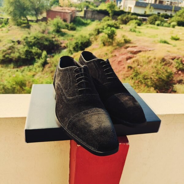 Black suede captoe oxfords for men – classic formal shoes with soft texture – OX-CO-020