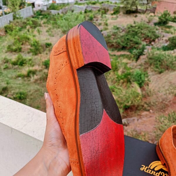 Handmade Captoe Oxford shoes in Orange Tan Suede with Leather Sole