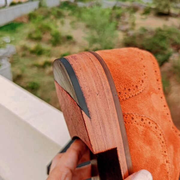 Handmade Captoe Oxford shoes in Orange Tan Suede with Leather Sole