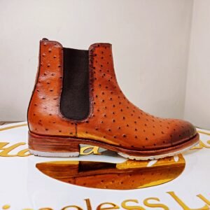 Handcrafted Ostrich Embossed Chelsea Boots with Leather Sole and Vibram Grip