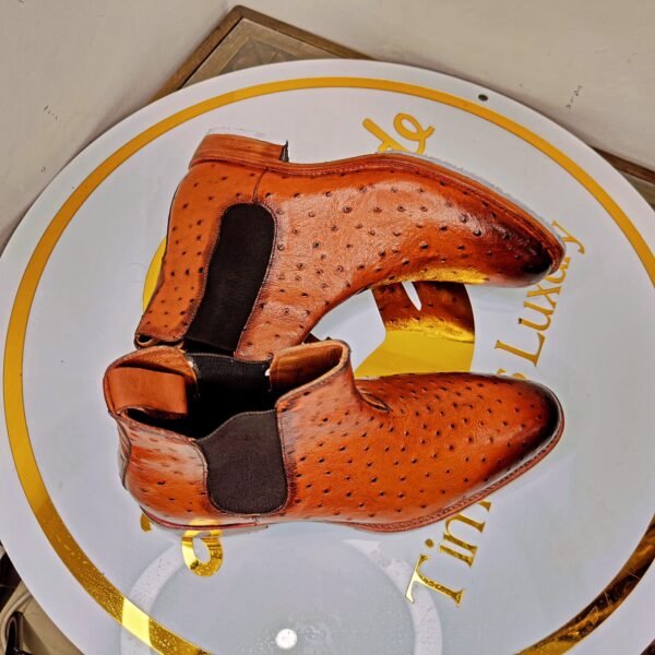 Handcrafted Ostrich Embossed Chelsea Boots with Leather Sole and Vibram Grip