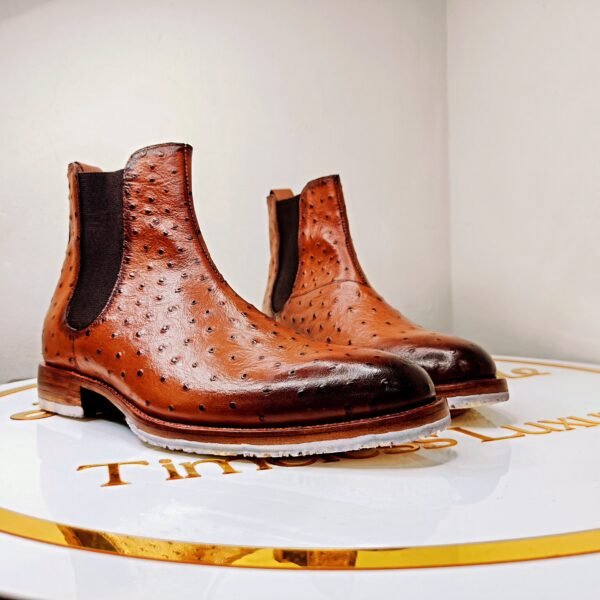 Handcrafted Ostrich Embossed Chelsea Boots with Leather Sole and Vibram Grip