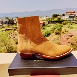 Camel color suede cowboy boots for men – western style leather boots with rubber sole – BT-CS-013