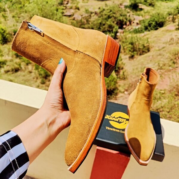 Camel color suede cowboy boots for men – western style leather boots with rubber sole – BT-CS-013