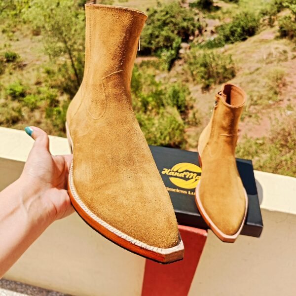 Camel color suede cowboy boots for men – western style leather boots with rubber sole – BT-CS-013
