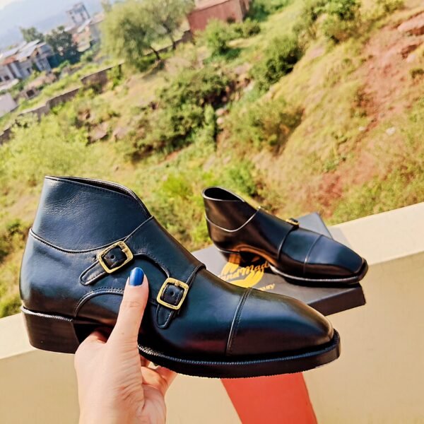 Handmade double buckle monkstrap leather shoes by Handmade Artisans