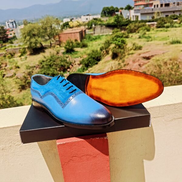 Dual Texture Light Blue Oxfords OX-DTLBO-015 – handcrafted leather dress shoes with two-tone texture finish.