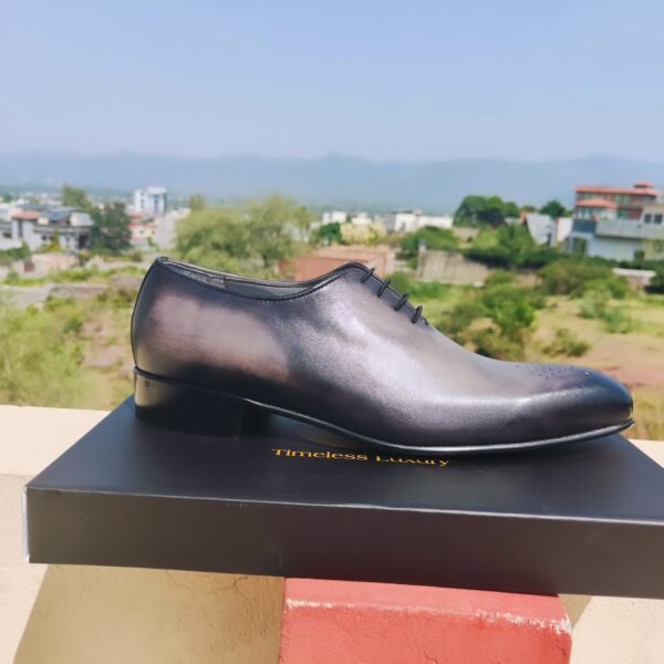 Dual tone wholecut Oxfords in sand grey and black for men – handcrafted leather shoes – OX-DTW-016