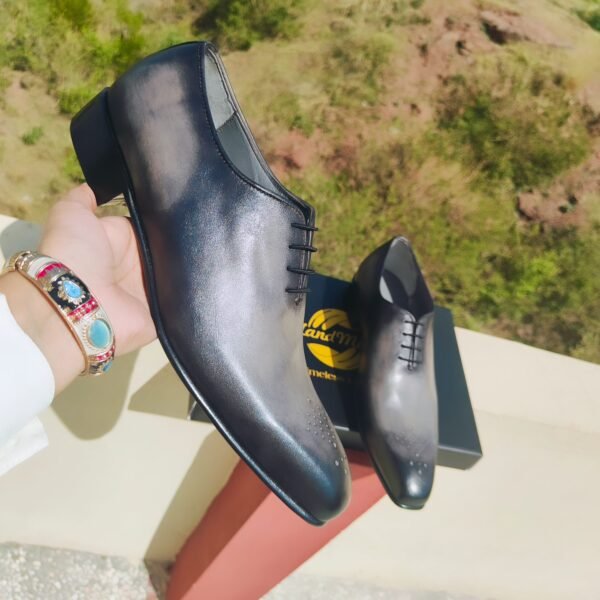 Dual tone wholecut Oxfords in sand grey and black for men – handcrafted leather shoes – OX-DTW-016