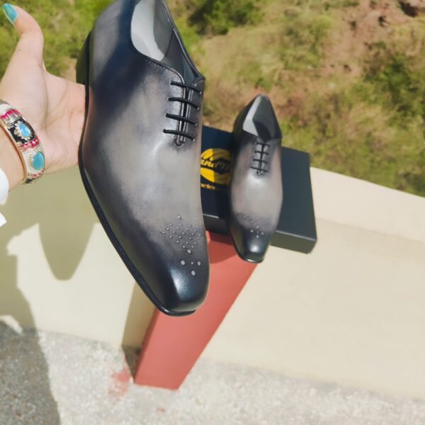 Sand Grey and Black Dual Tone Wholecut Oxfords OX-DTW-016 - Image 5