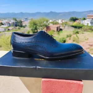 Hex Blue Oxfords Handmade Leather Shoes with Single and Double Sole Options
