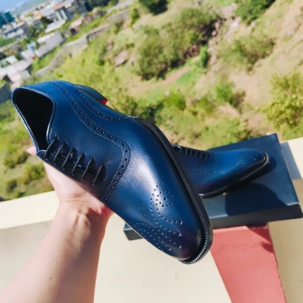 Hex Blue Oxfords Handmade Leather Shoes with Single and Double Sole Options
