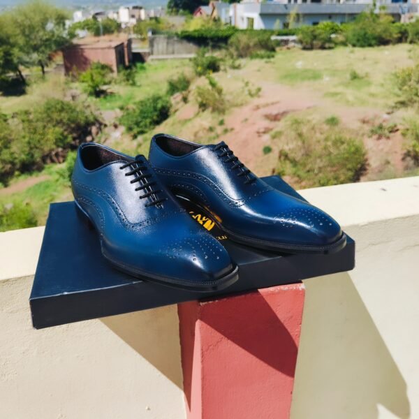 Hex Blue Oxfords Handmade Leather Shoes with Single and Double Sole Options