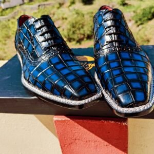 Norwegian Welt Oxfords in croc-embossed leather with luxury detailing and classic construction