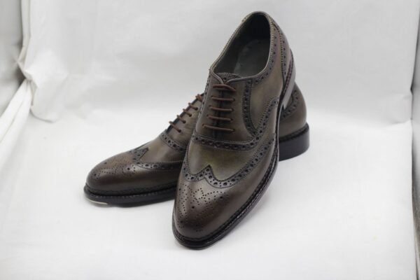 Crisp olive Norwegian welt wingtip Oxford shoes for men – handcrafted leather footwear – OX-NWW-018