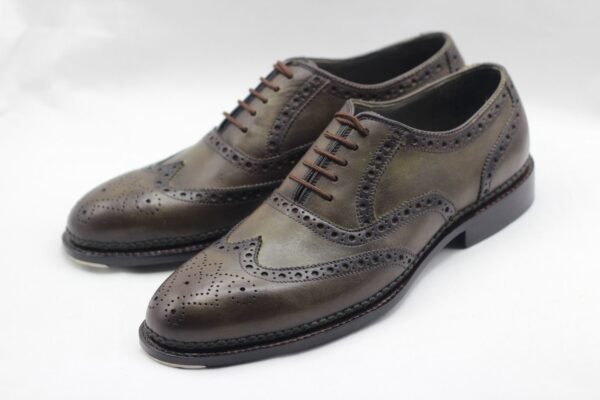 Crisp olive Norwegian welt wingtip Oxford shoes for men – handcrafted leather footwear – OX-NWW-018