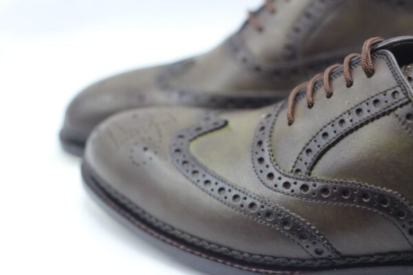 Crisp olive Norwegian welt wingtip Oxford shoes for men – handcrafted leather footwear – OX-NWW-018