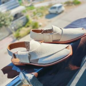 Off-white suede chapli for men, handcrafted traditional footwear – CH-OS-005