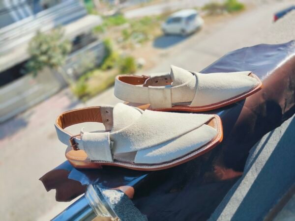 Off-white suede chapli for men, handcrafted traditional footwear – CH-OS-005