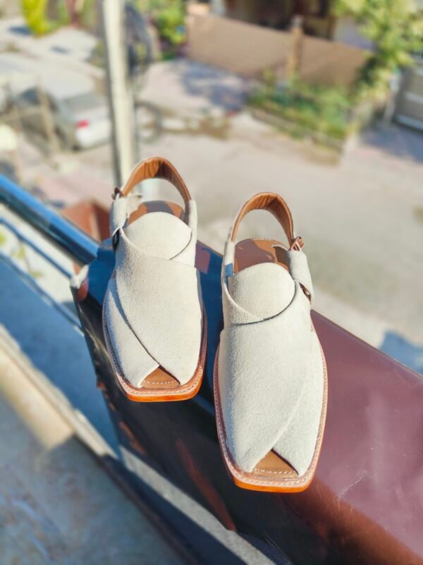 Off-white suede chapli for men, handcrafted traditional footwear – CH-OS-005