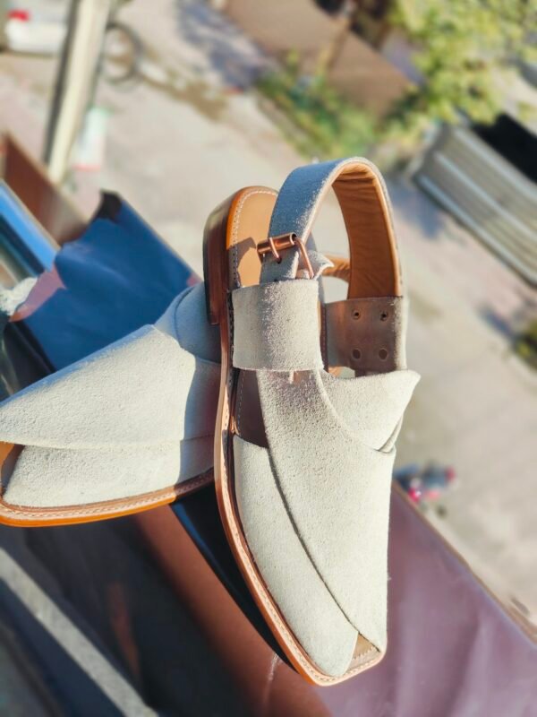 Off-white suede chapli for men, handcrafted traditional footwear – CH-OS-005