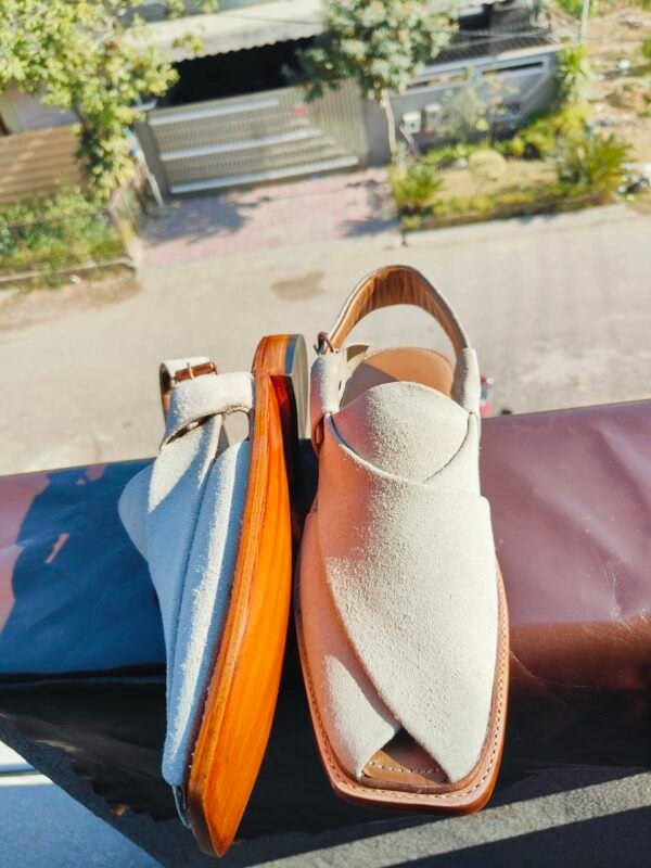 Off-white suede chapli for men, handcrafted traditional footwear – CH-OS-005