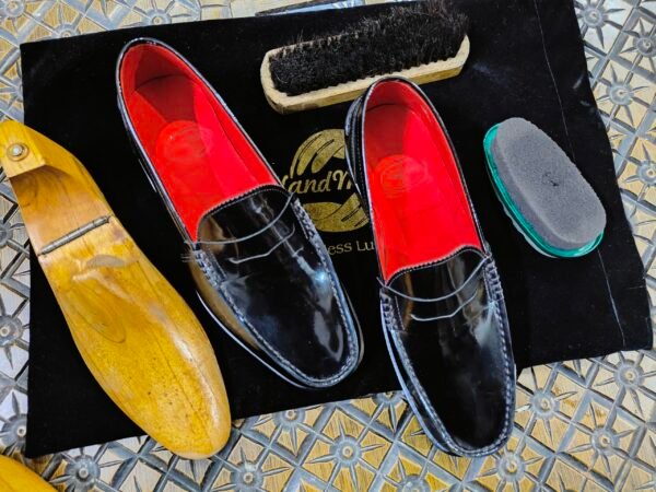 Glossy patent leather loafers for men – formal slip-on shoes with leather sole – LF-PA-018