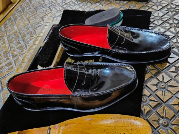Glossy patent leather loafers for men – formal slip-on shoes with leather sole – LF-PA-018