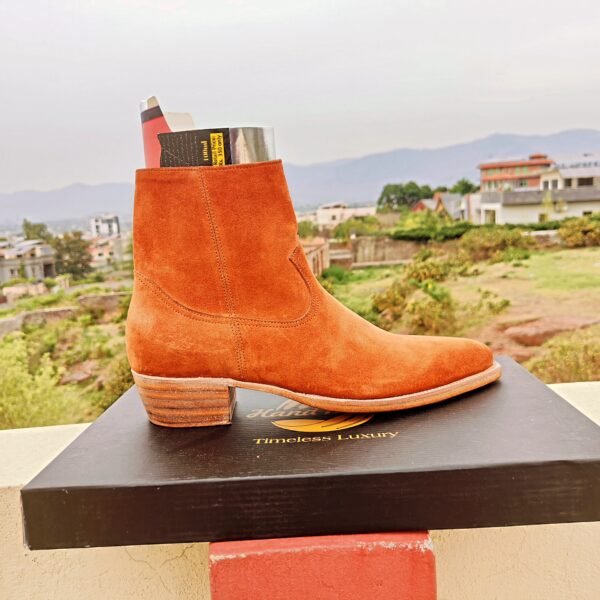 Handmade suede leather boots with Cuban heels by Handmade Artisans
