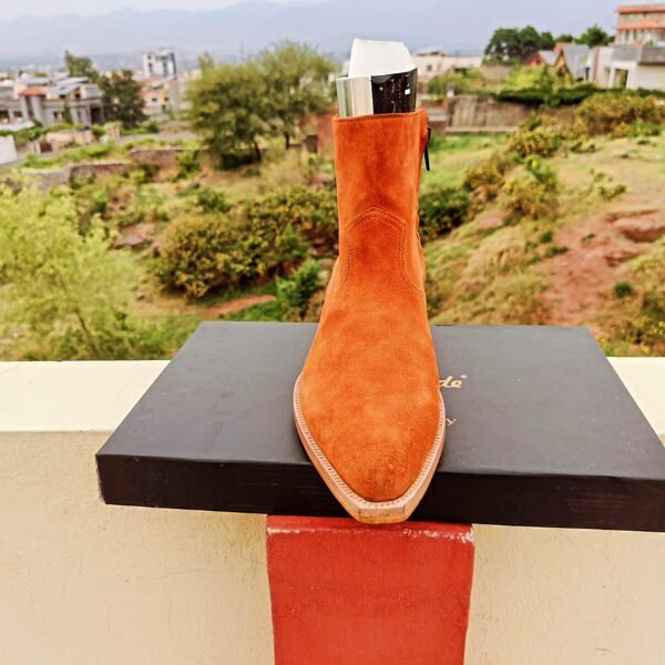 Handmade suede leather boots with Cuban heels by Handmade Artisans