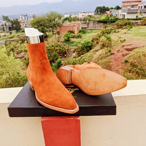 Handmade suede leather boots with Cuban heels by Handmade Artisans