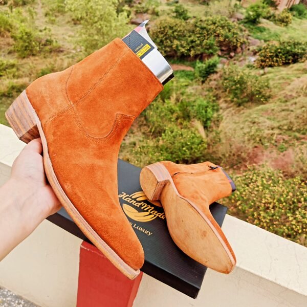 Handmade suede leather boots with Cuban heels by Handmade Artisans