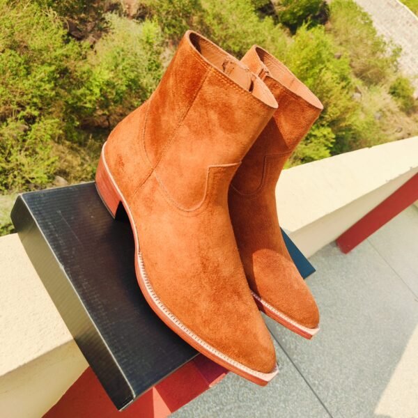 Handmade suede leather boots with Cuban heels by Handmade Artisans