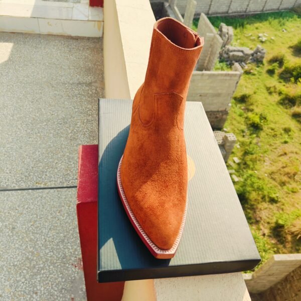 Handmade suede leather boots with Cuban heels by Handmade Artisans