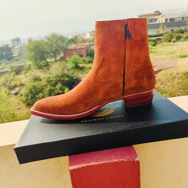 Handmade suede leather boots with Cuban heels by Handmade Artisans