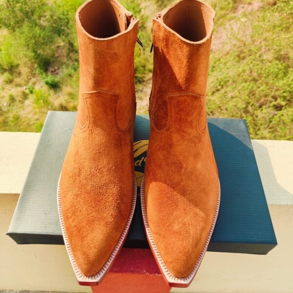 Handmade suede leather boots with Cuban heels by Handmade Artisans