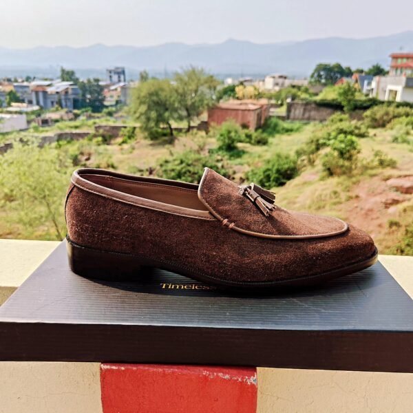 Dark brown tassel loafers LF-TL-012 – handcrafted leather shoes with rubber sole and classic slip-on style.