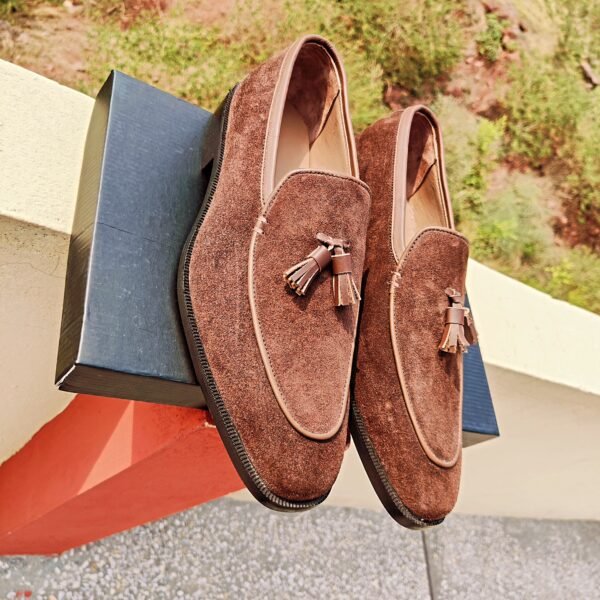 Dark brown tassel loafers LF-TL-012 – handcrafted leather shoes with rubber sole and classic slip-on style.