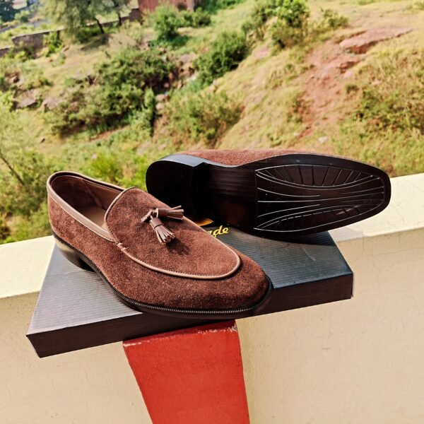Dark brown tassel loafers LF-TL-012 – handcrafted leather shoes with rubber sole and classic slip-on style.