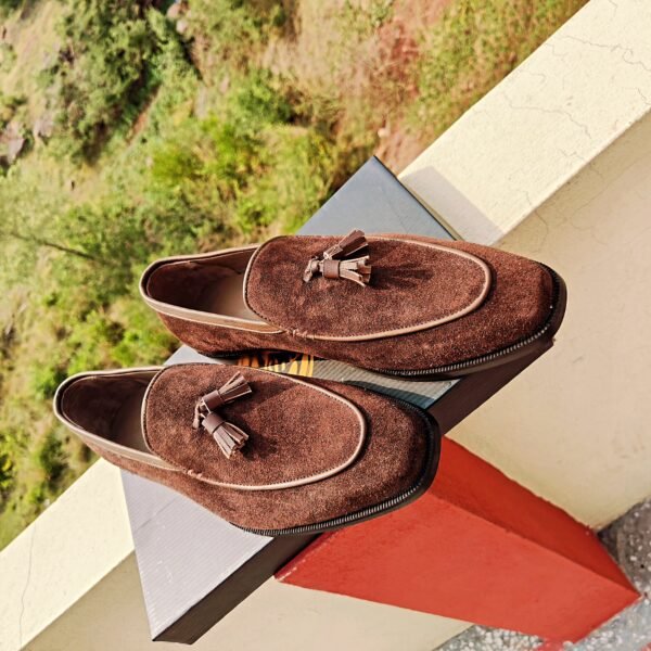 Dark brown tassel loafers LF-TL-012 – handcrafted leather shoes with rubber sole and classic slip-on style.