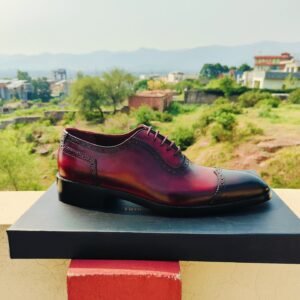 Two Tone Burgundy Oxfords OX-TTO-013 – handcrafted premium leather dress shoes for men.