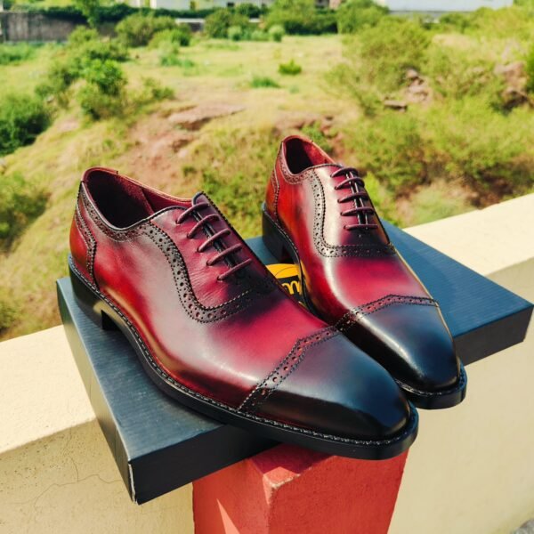 Two Tone Burgundy Oxfords OX-TTO-013 – handcrafted premium leather dress shoes for men.